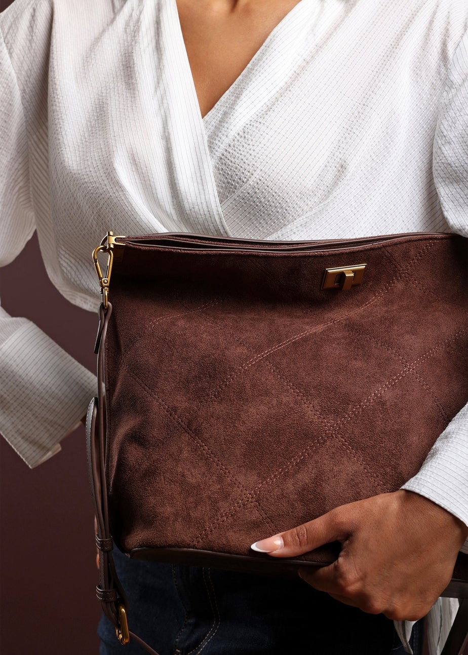 Where’s That From Fern Brown Suede Turn Lock Shoulder Bag
