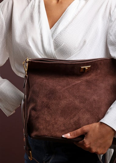 Where’s That From Fern Brown Suede Turn Lock Shoulder Bag