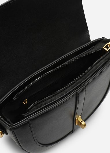 Where's That From Womens Breeze Black Faux Leather Shoulder Bag With Gold Lock Detail