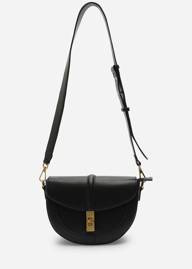 Where's That From Womens Breeze Black Faux Leather Shoulder Bag With Gold Lock Detail