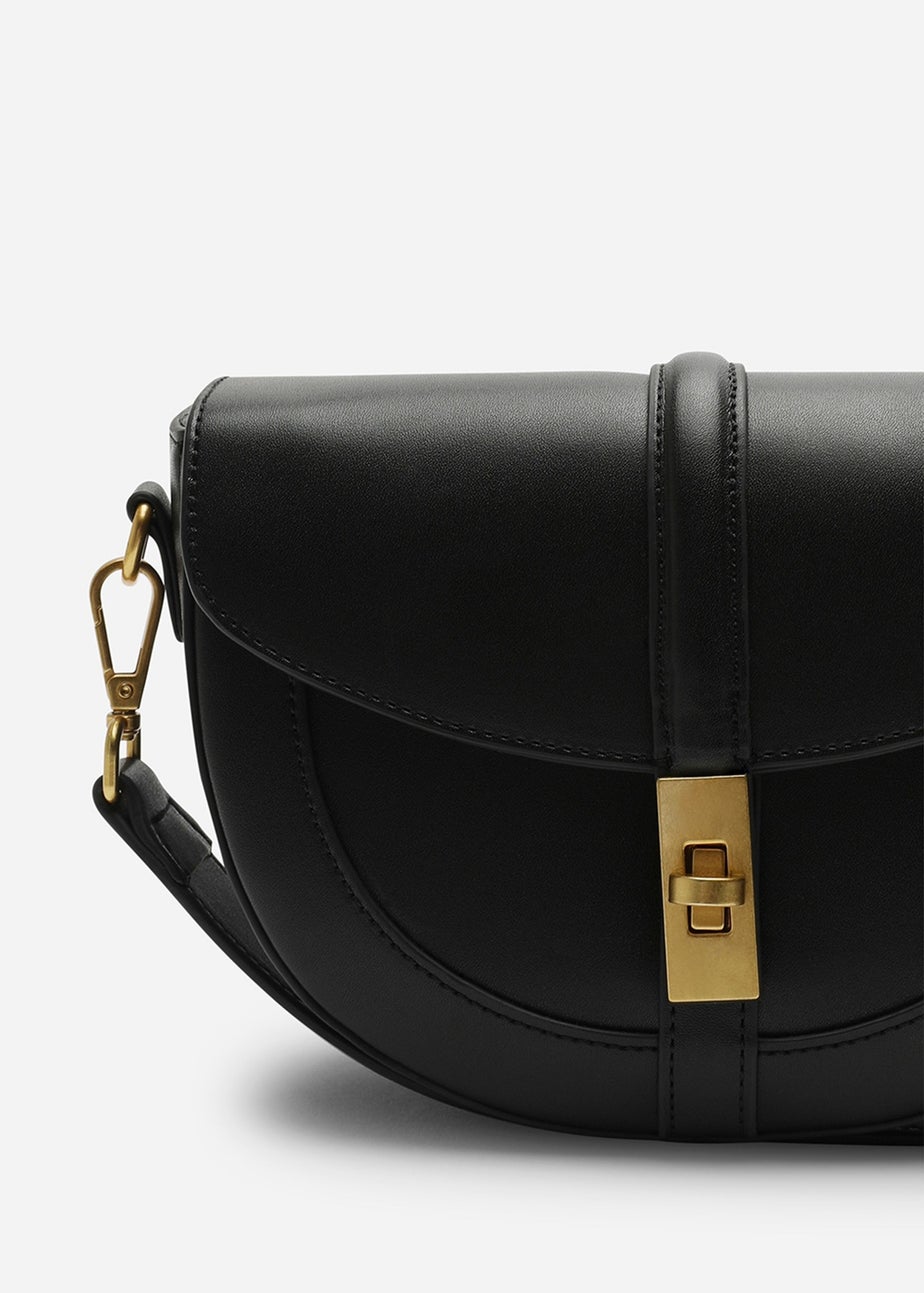 Where's That From Womens Breeze Black Faux Leather Shoulder Bag With Gold Lock Detail