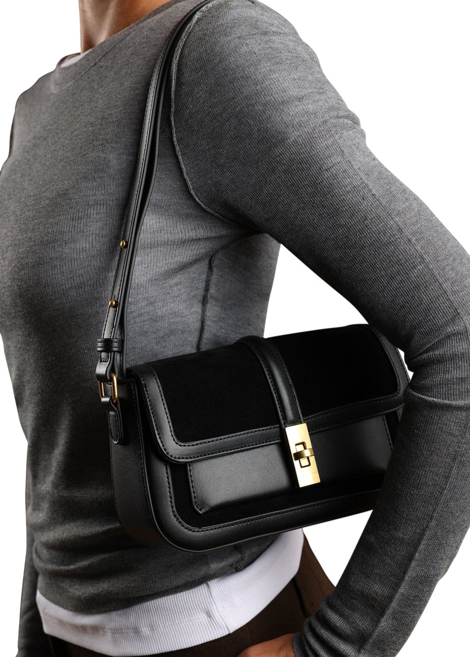 Where’s That From Coral Black Suede Shoulder Bag With Lock