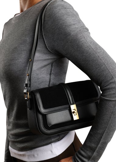 Where’s That From Coral Black Suede Shoulder Bag With Lock