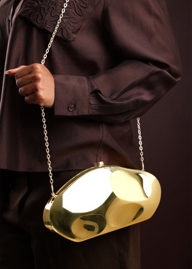 Where’s That From Nude Gold Sculpted Evening Clutch Bag