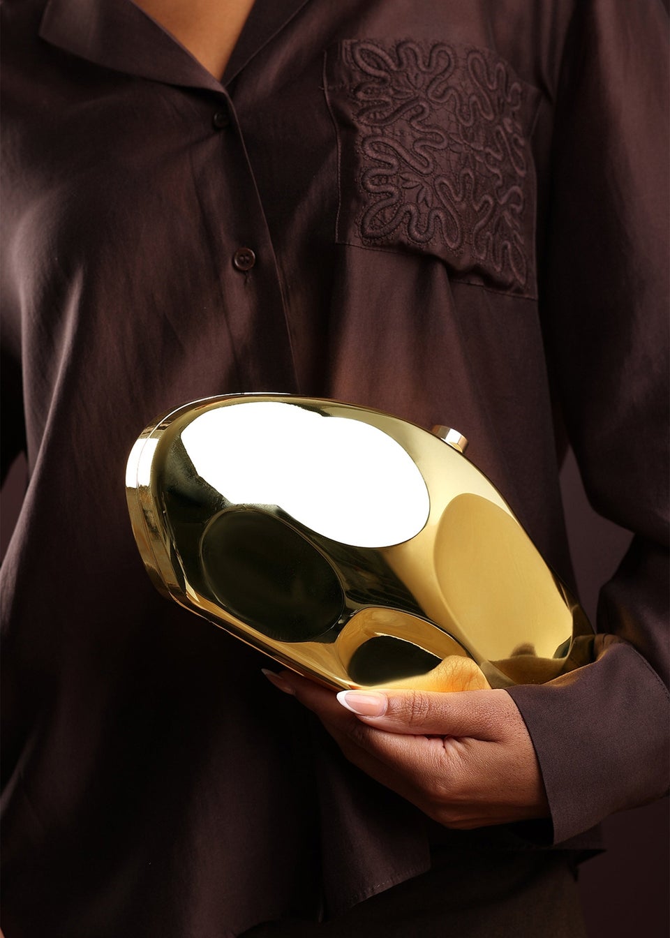 Where’s That From Nude Gold Sculpted Evening Clutch Bag