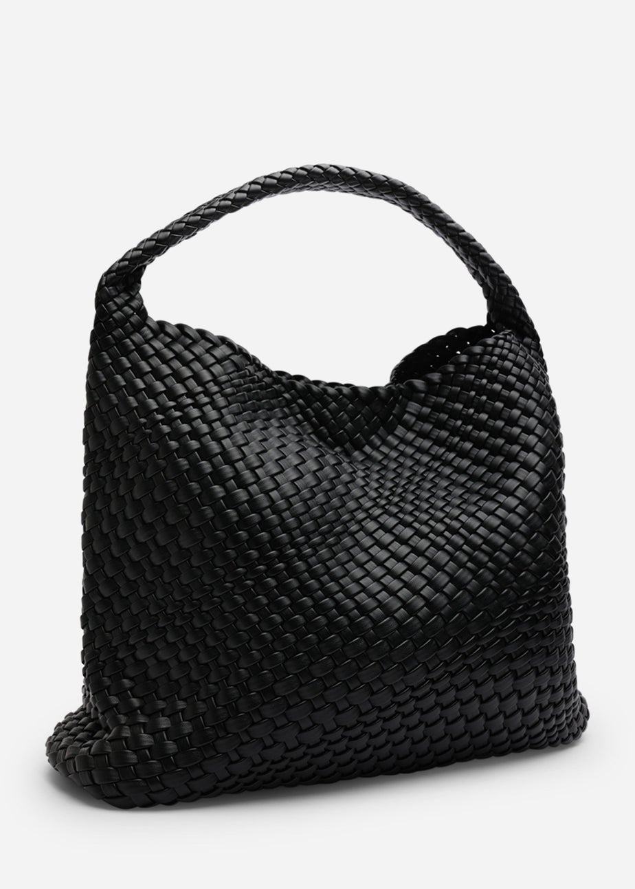 Where’s That From Stone Black PU Weave Shoulder Bag