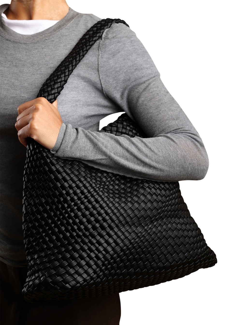 Where’s That From Stone Black PU Weave Shoulder Bag