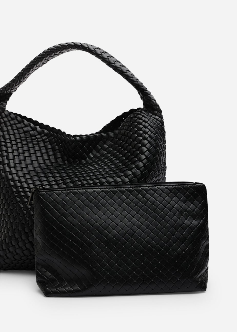 Where’s That From Stone Black PU Weave Shoulder Bag