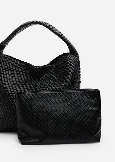 Where’s That From Stone Black PU Weave Shoulder Bag