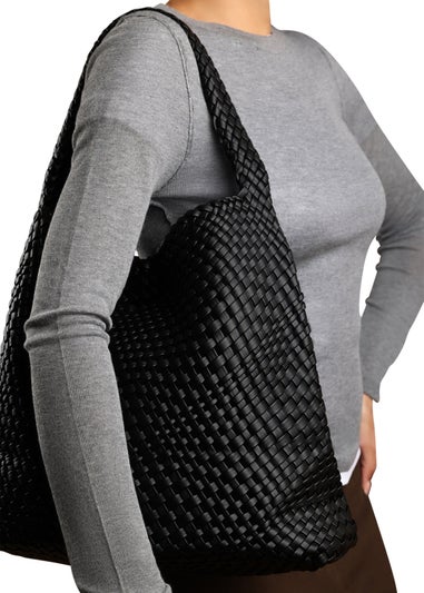 Where’s That From Stone Black PU Weave Shoulder Bag
