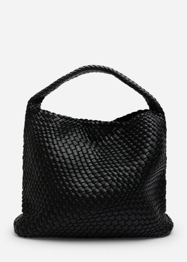 Where’s That From Stone Black PU Weave Shoulder Bag