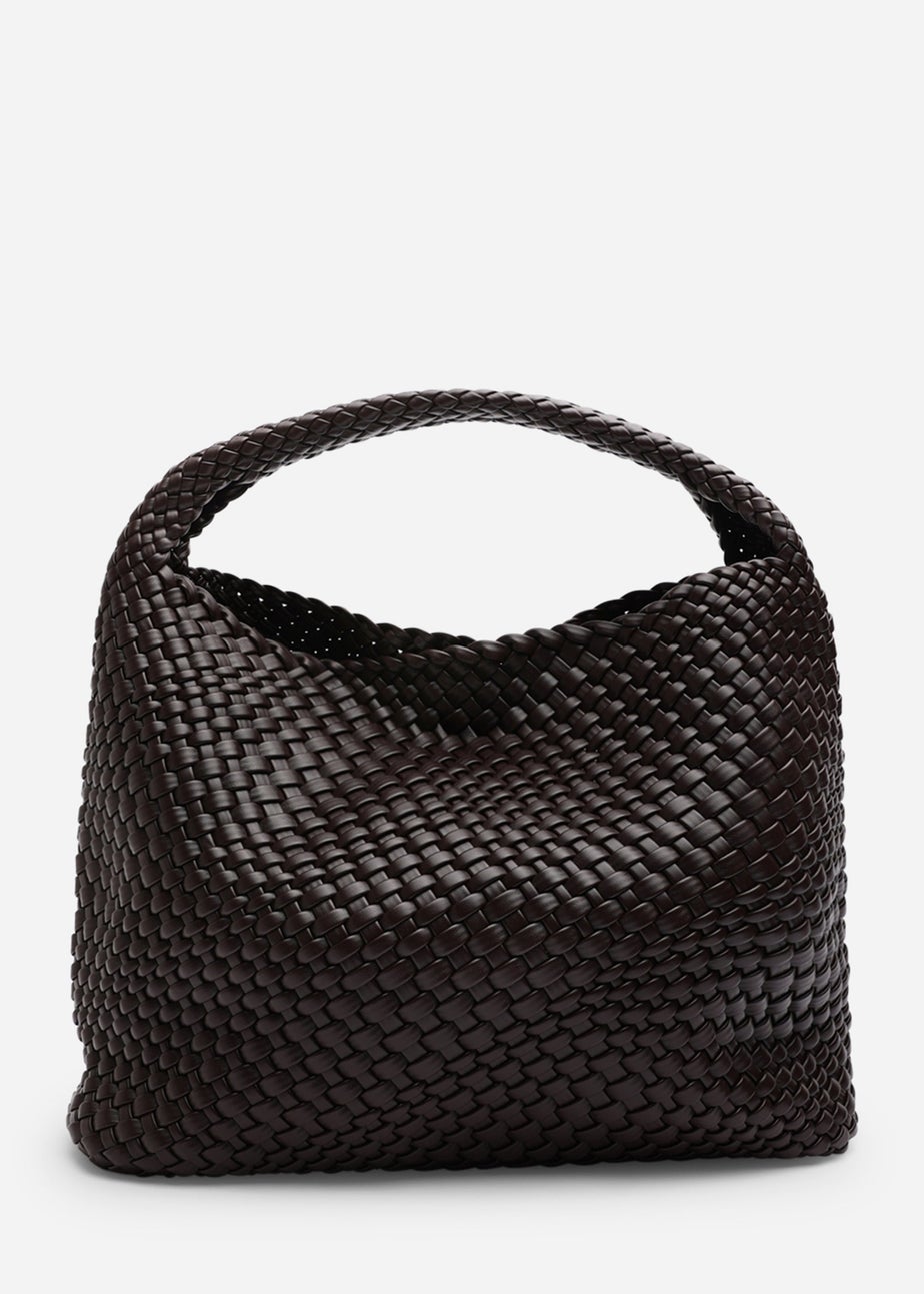 Where’s That From Stone Dark Brown PU Weave Shoulder Bag