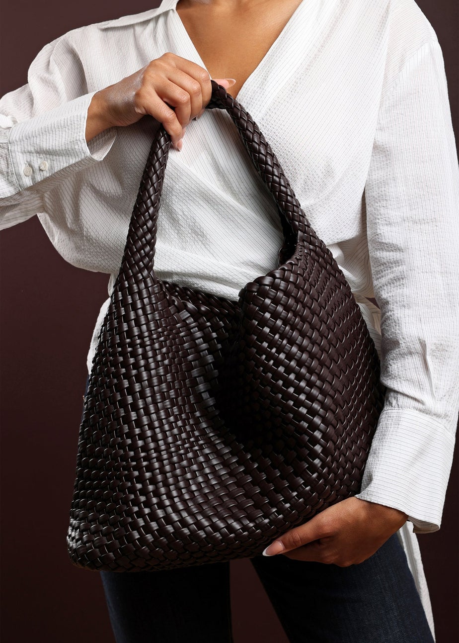 Where’s That From Stone Dark Brown PU Weave Shoulder Bag