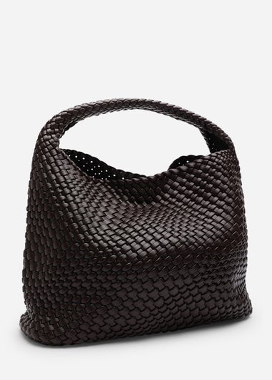 Where’s That From Stone Dark Brown PU Weave Shoulder Bag