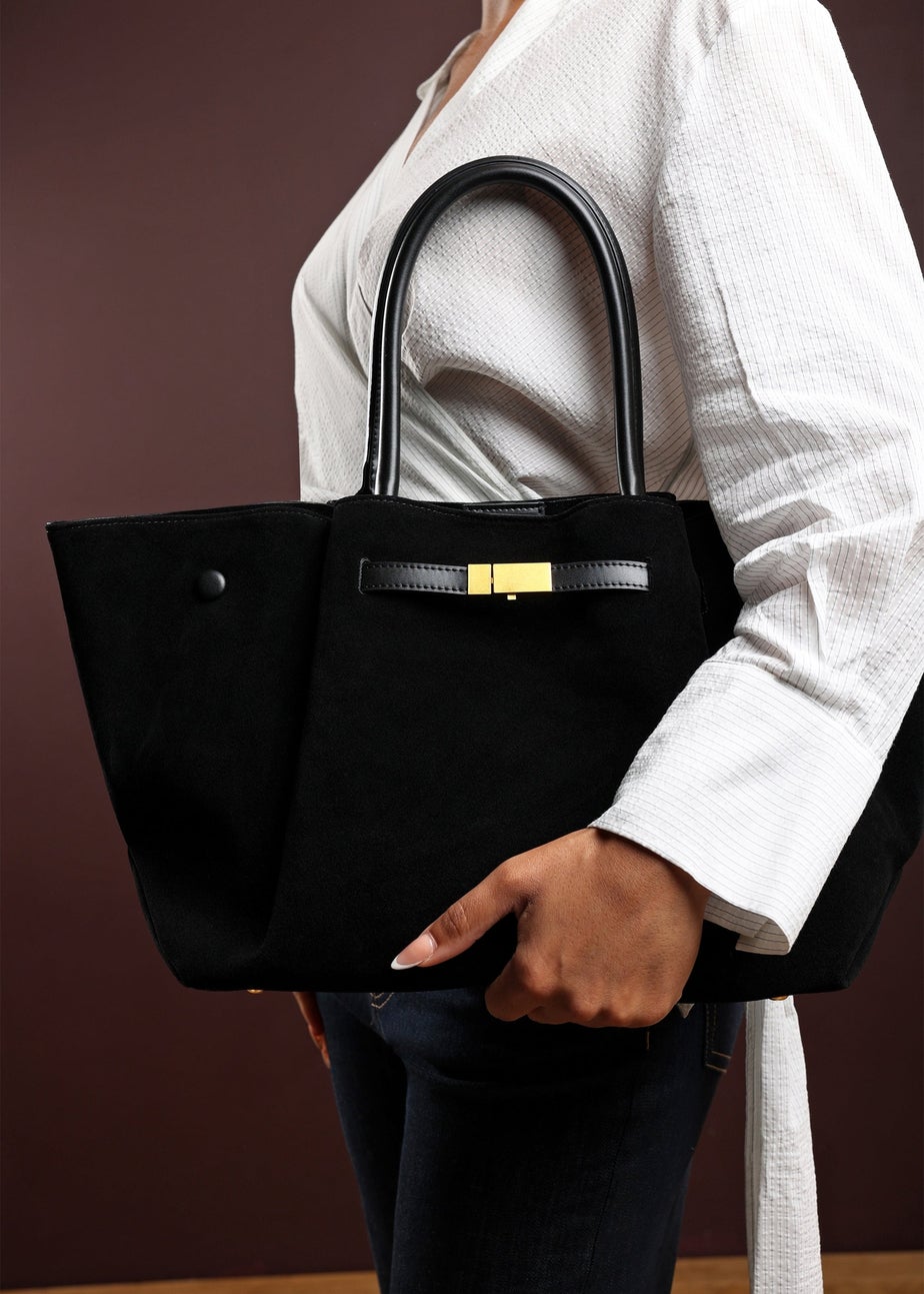 Where’s That From Dove Black Suede Tote Bag