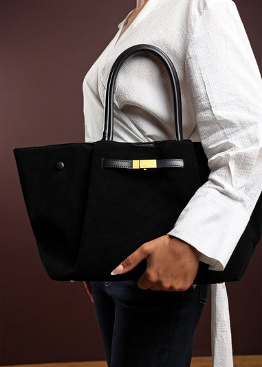 Where’s That From Dove Black Suede Tote Bag