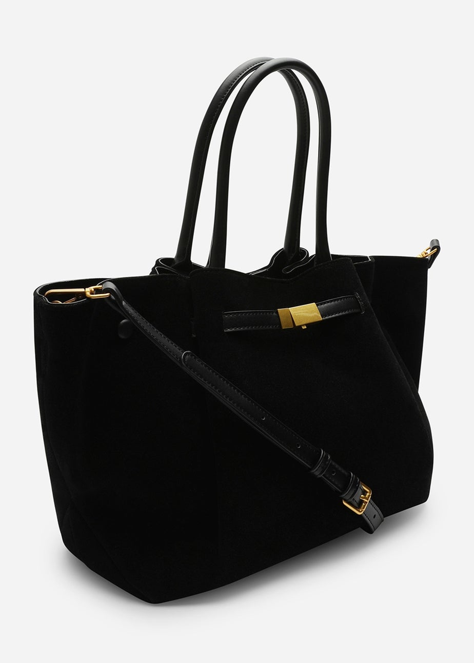 Where’s That From Dove Black Faux Suede Tote Bag