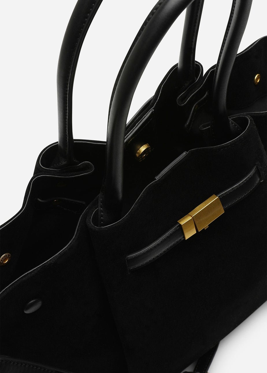 Where’s That From Dove Black Faux Suede Tote Bag