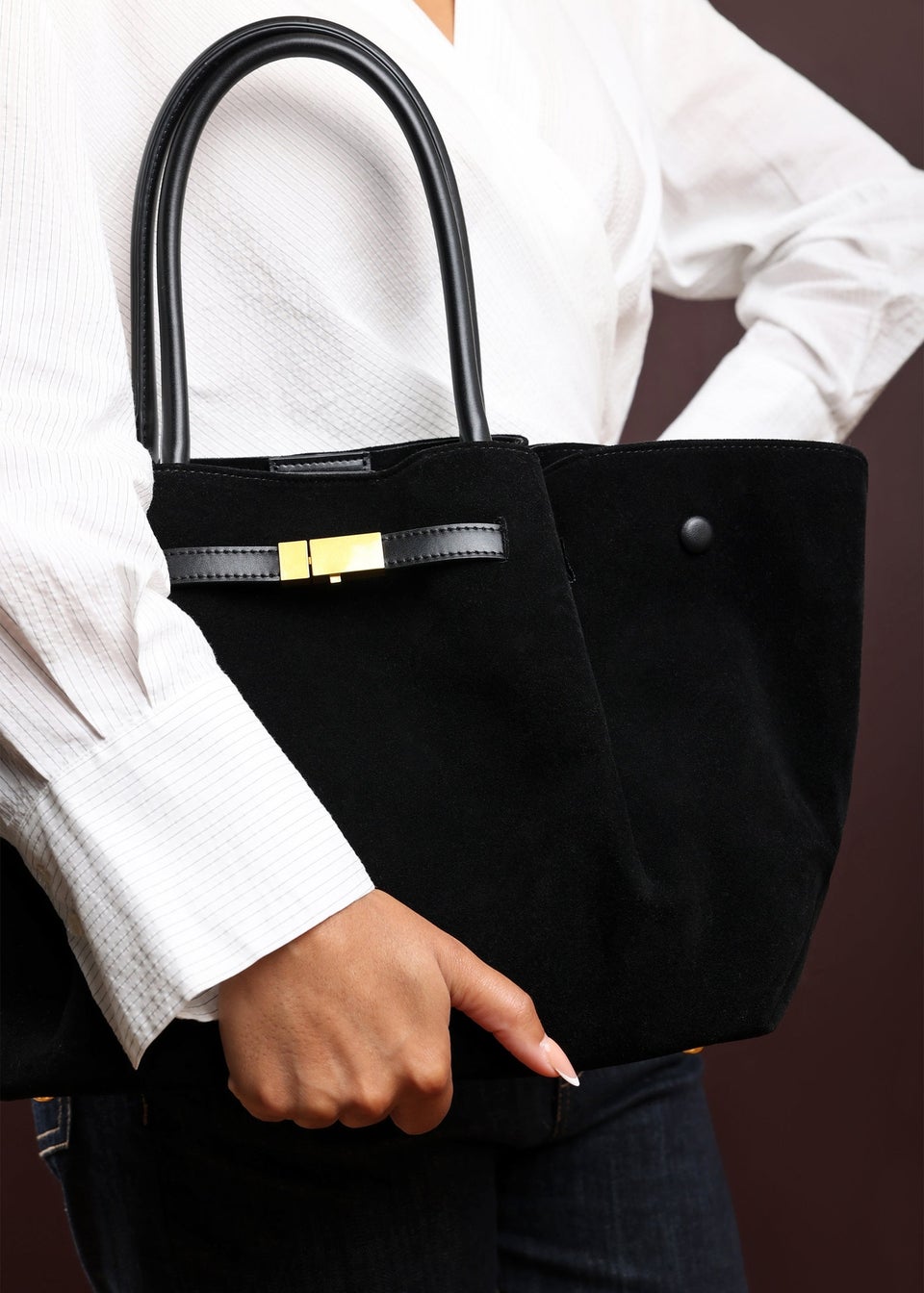 Where’s That From Dove Black Suede Tote Bag