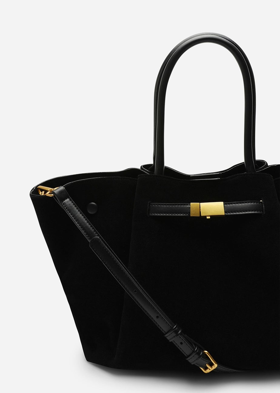 Where’s That From Dove Black Faux Suede Tote Bag