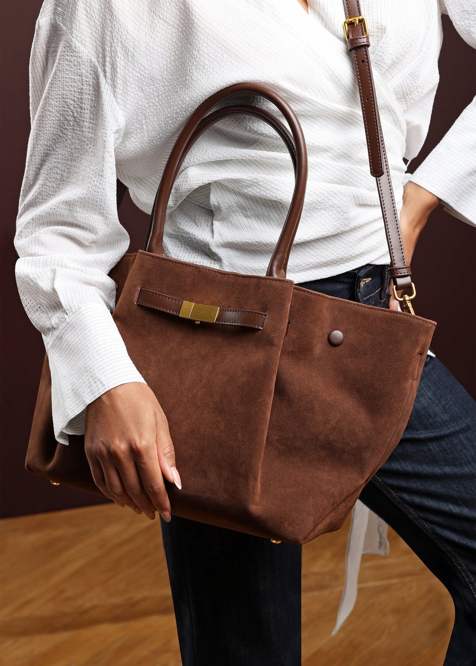 Where’s That From Dove Brown Suede Tote Bag