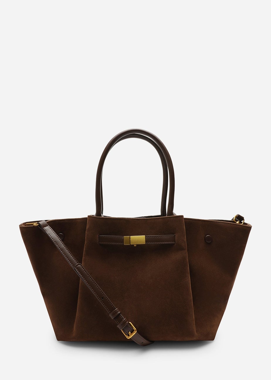 Where’s That From Dove Brown Faux Suede Tote Bag