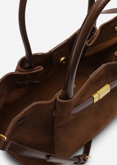 Where’s That From Dove Brown Faux Suede Tote Bag