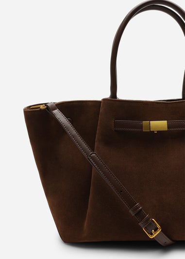 Where’s That From Dove Brown Faux Suede Tote Bag