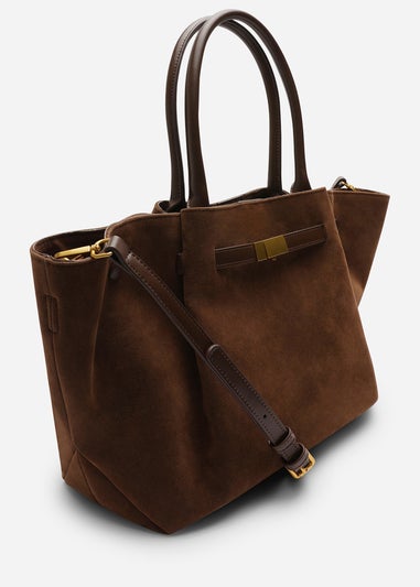 Where’s That From Dove Brown Faux Suede Tote Bag