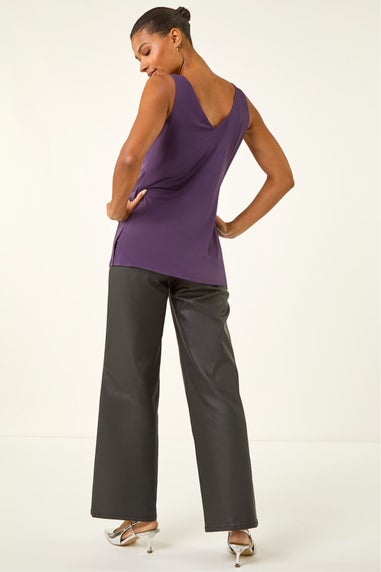 Roman Purple Embellished V-Neck Stretch Vest Top