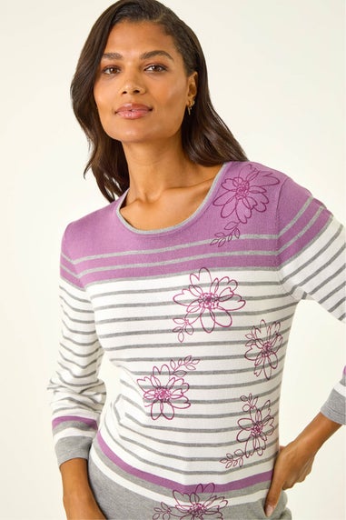 Roman Ivory Floral Stripe Knit Jumper