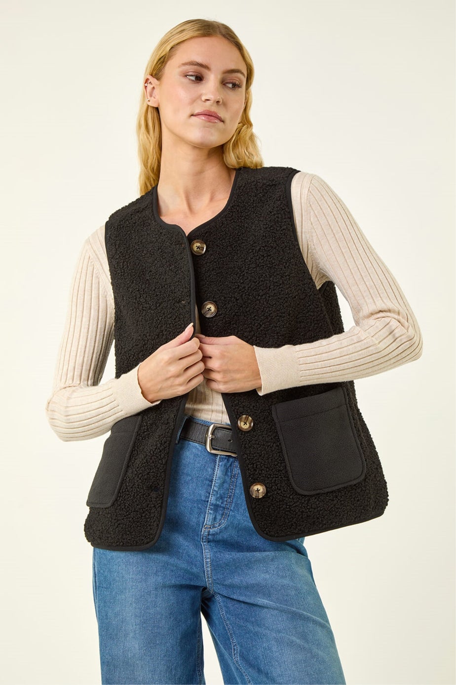 Roman Black Fleece Pocket Gilet