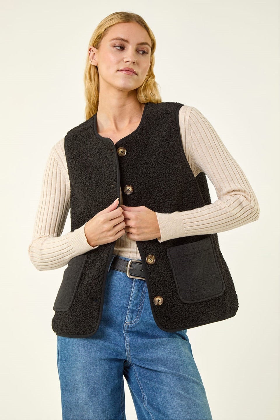 Roman Black Fleece Pocket Gilet