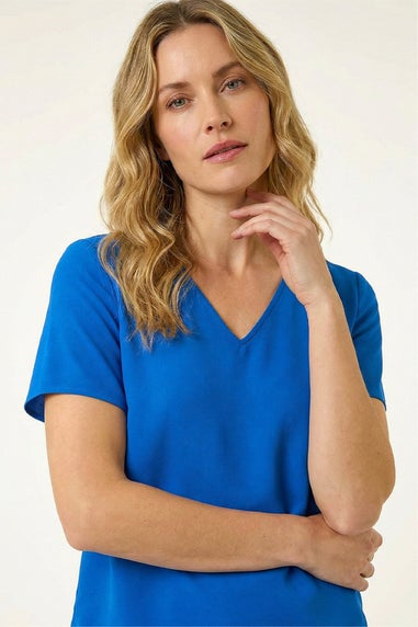 Roman Royal Blue Scalloped Hem V-Neck T-Shirt