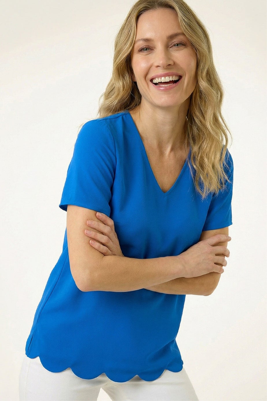 Roman Royal Blue Scalloped Hem V-Neck T-Shirt