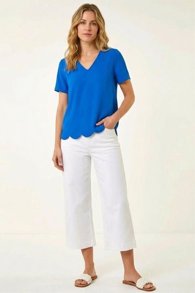 Roman Royal Blue Scalloped Hem V-Neck T-Shirt