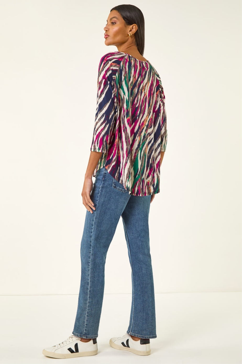 Roman Multi Stripe Print Stretch Tunic Top