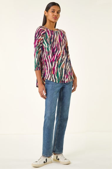 Roman Multi Stripe Print Stretch Tunic Top