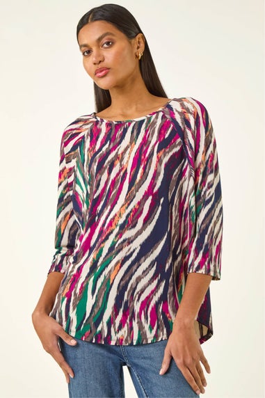 Roman Multi Stripe Print Stretch Tunic Top