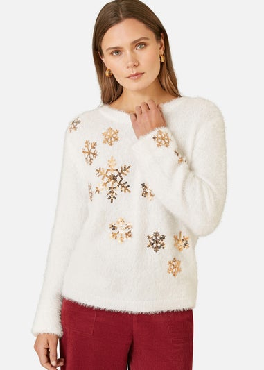 Yumi Ivory Sequin Snowflake Fluffy Jumper