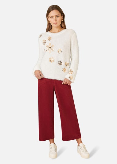 Yumi Ivory Sequin Snowflake Fluffy Jumper