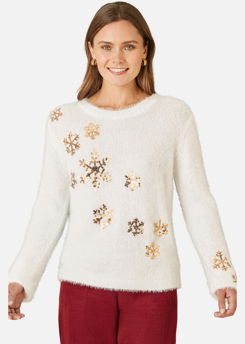 Yumi Ivory Sequin Snowflake Fluffy Jumper