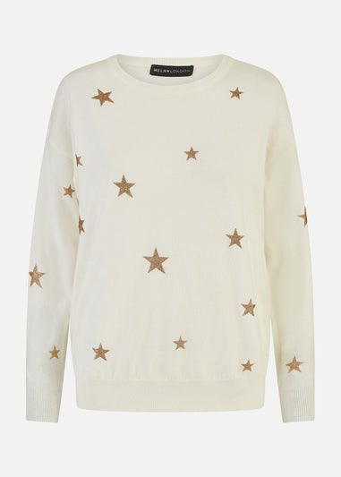 Yumi Cream Gold Foil Star Print Relaxed Fit Jumper