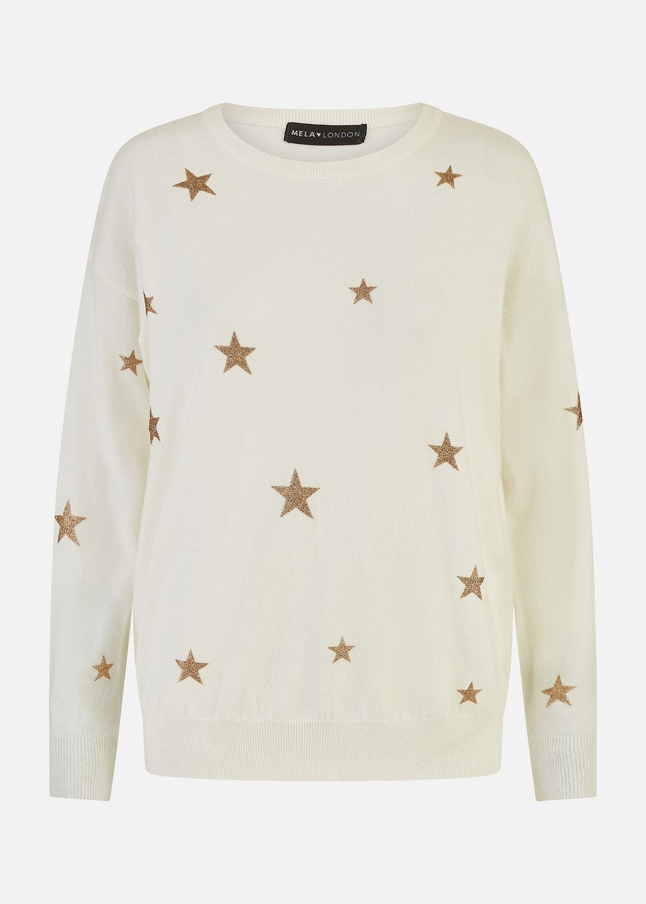Yumi Cream Gold Foil Star Print Relaxed Fit Jumper