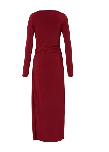 Quiz Burgundy Wrap Buckle Midaxi Dress