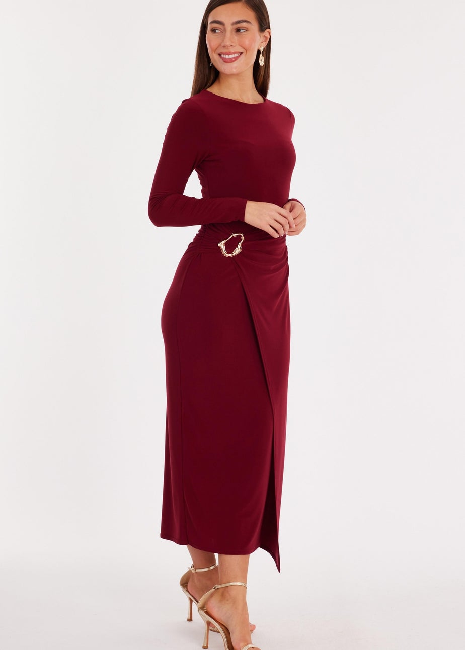 Quiz Burgundy Wrap Buckle Midaxi Dress