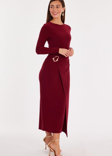 Quiz Burgundy Wrap Buckle Midaxi Dress