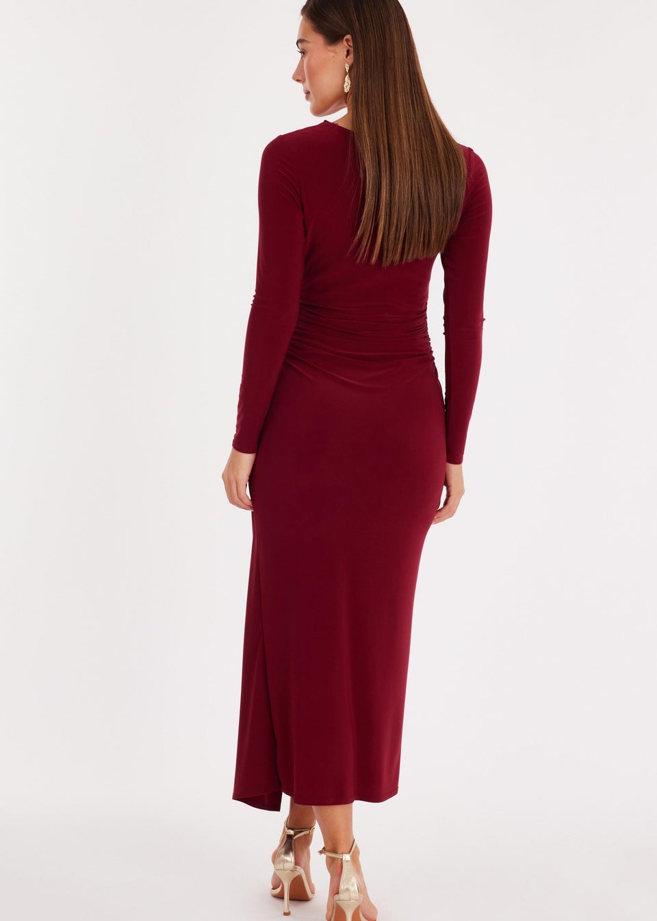 Quiz Burgundy Wrap Buckle Midaxi Dress