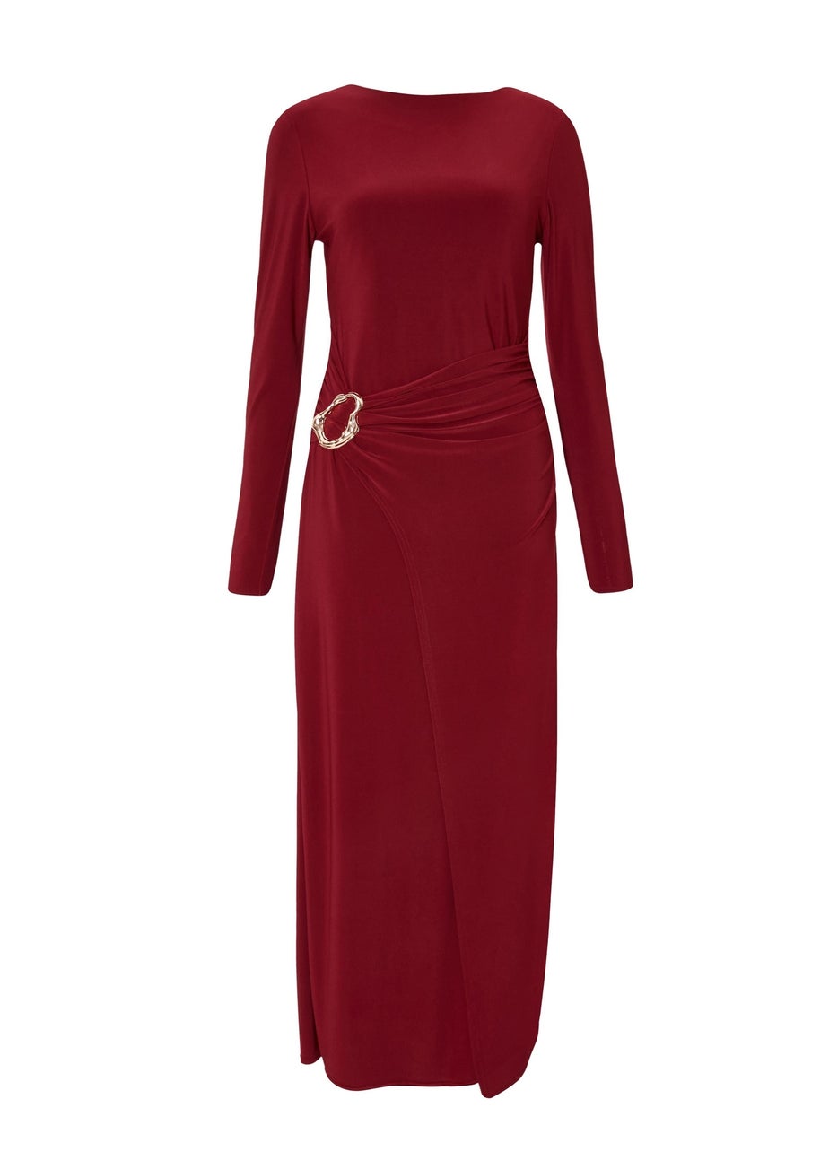 Quiz Burgundy Wrap Buckle Midaxi Dress