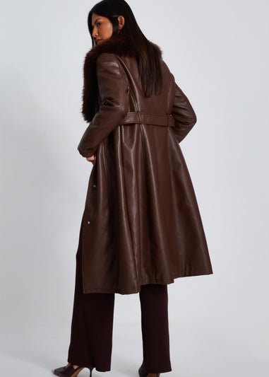 Quiz Brown Faux Leather Trench Coat